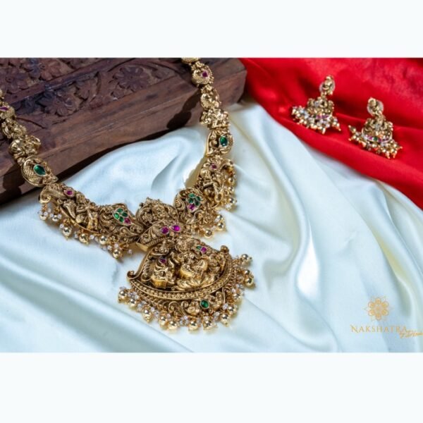 K1003 Antique Temple Lakshmi Long and Short neckpiece with earrings (Combo). - Image 4