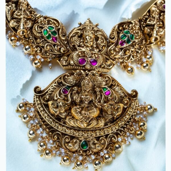 K1003 Antique Temple Lakshmi Long and Short neckpiece with earrings (Combo). - Image 2