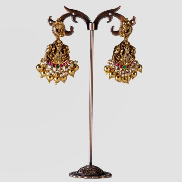 K1003 Antique Temple Lakshmi Long and Short neckpiece with earrings (Combo). - Image 3