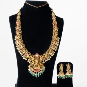M1032 - Majestic Antique Temple Lakshmi Long chain(Hara) with Earrings