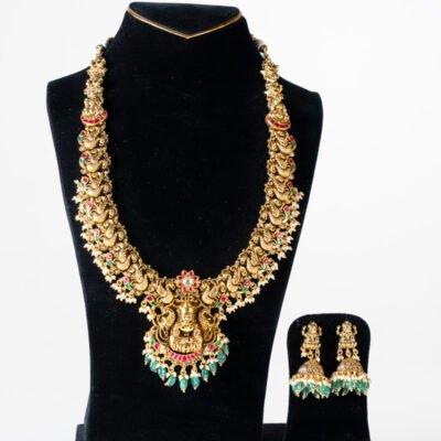 Majestic Antique Temple Lakshmi Long chain(Hara) with Earrings