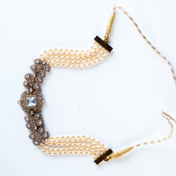 TT1001:27 - Multi-strand Pearl Choker with a Bold Kundan Centrepiece with Earrings. - Image 10