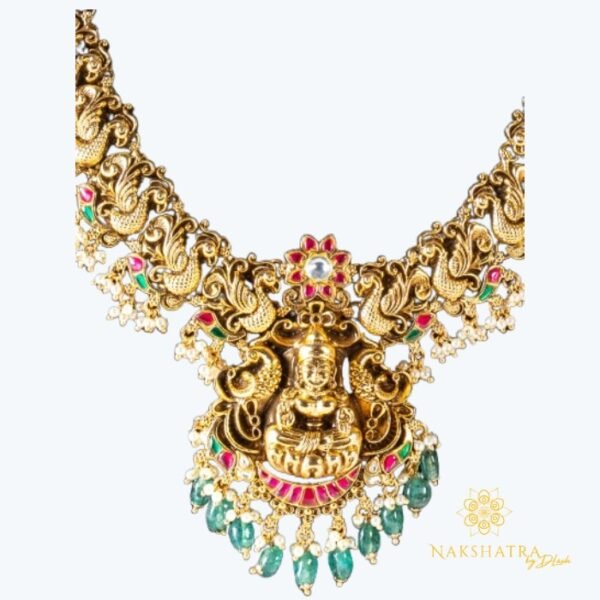 M1032 - Majestic Antique Temple Lakshmi Long chain(Hara) with Earrings - Image 3