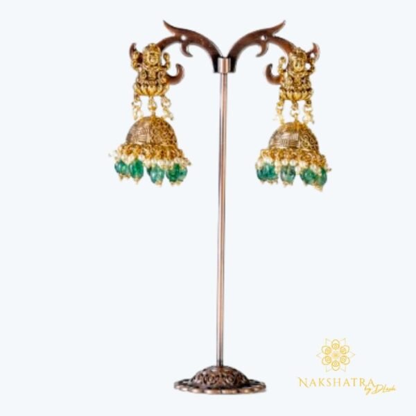 M1032 - Majestic Antique Temple Lakshmi Long chain(Hara) with Earrings - Image 2