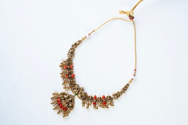 M1015 Antique premium-finish temple coral necklace with earrings - Image 3