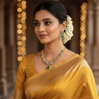 Sparkling American Diamond & Emerald Delicate Necklace Set