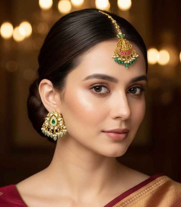 Exquisite Gold-Plated Lakshmi Devi Maang Tikka