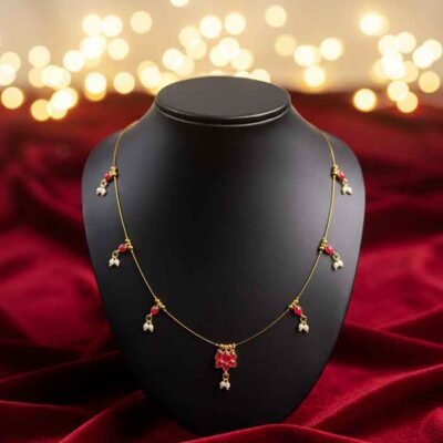 Kids Delicate Gold-Plated Ruby-Red Lotus Dainty Chain