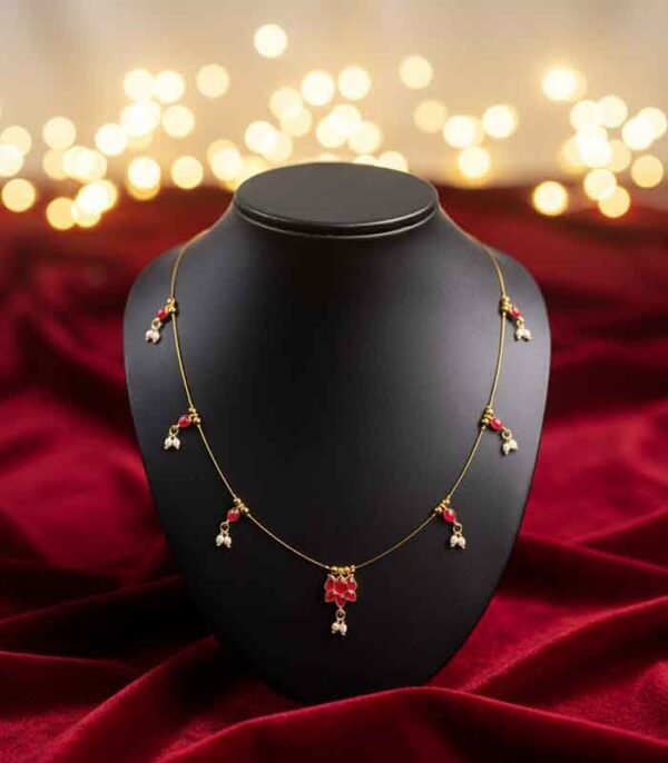Kids Delicate Gold-Plated Ruby-Red Lotus Dainty Chain