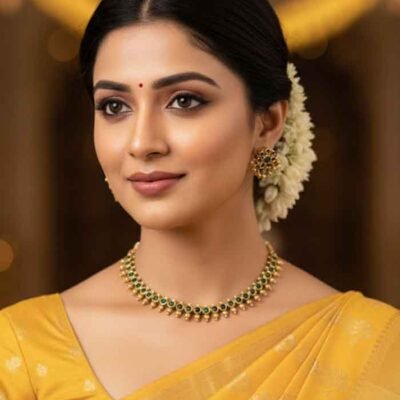 Antique Green Stone Temple Choker Necklace Set