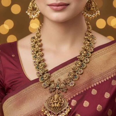 Magnificent Antique Lakshmi Haaram (Long Temple Necklace) Set