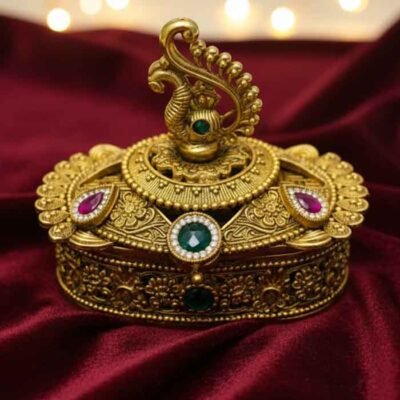 Antique Gold-Tone Peacock Sindoor (Kumkum) Box