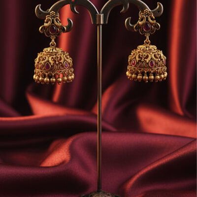 Traditional Antique Ruby Studded Peacock Jhumkas