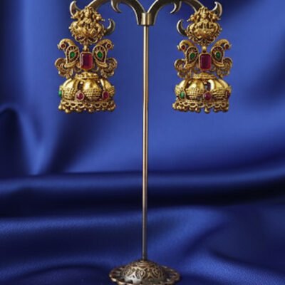Grand Antique Lakshmi and Peacock Jhumka Earrings