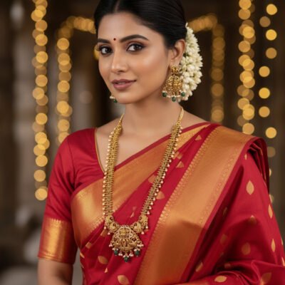 Antique Lakshmi Medium Haaram Set with Pearl Drops