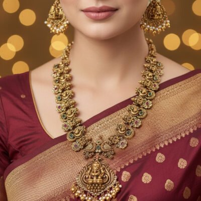 Magnificent Antique Lakshmi Haaram (Long Temple Necklace) Set