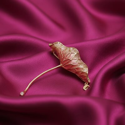 Art Nouveau Style Enamel Lotus Leaf Brooch