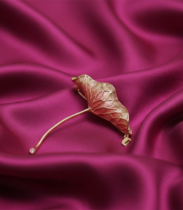 Art Nouveau Style Enamel Lotus Leaf Brooch