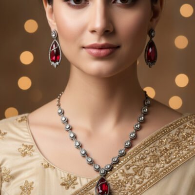 Vintage Style Ruby Crystal and Pave Set Statement Set