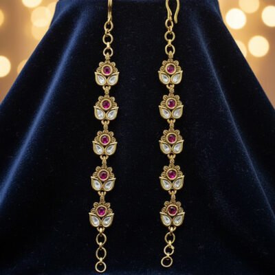 Gold-Plated Ruby & White Stone Maang Tikka Chain