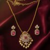 Ruby Stone Gold-Plated Necklace Set with Pearl Drops