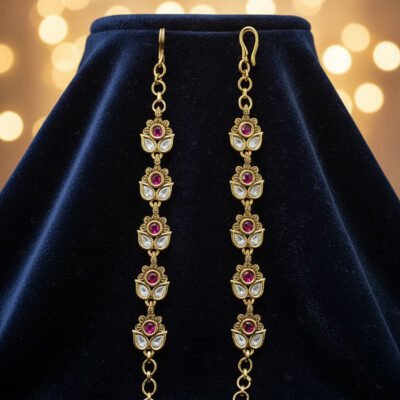 Gold-Plated Ruby & White Stone Ear Maati Chain