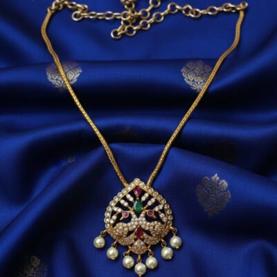 Antique Gold-Plated Temple Necklace with Pearl Drops