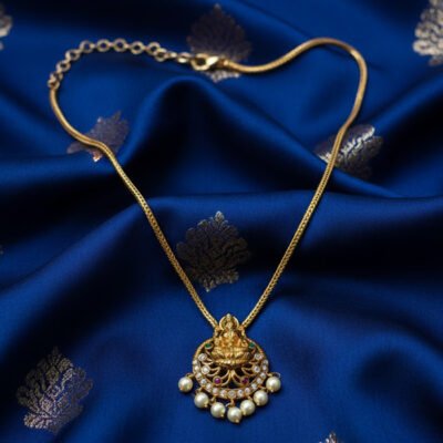 Antique Lakshmi Pendant Gold-Plated Necklace with Pearls