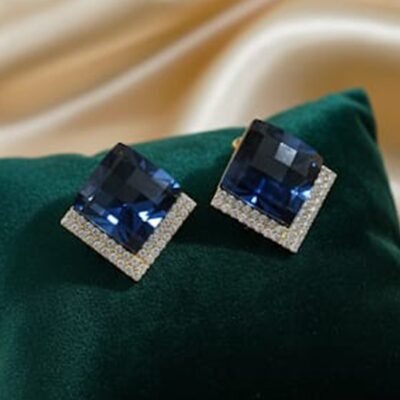 Dramatic Sapphire Blue Crystal and Pave-Set Stud Earrings