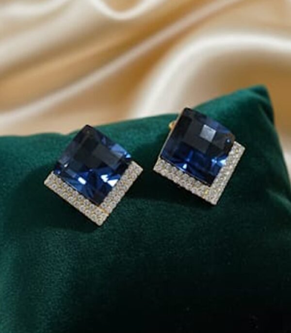Dramatic Sapphire Blue Crystal and Pave-Set Stud Earrings