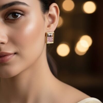 Whimsical Floating Flower Square Stud Earrings