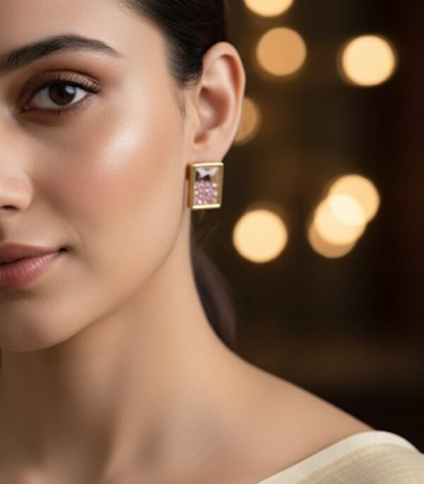 Whimsical Floating Flower Square Stud Earrings