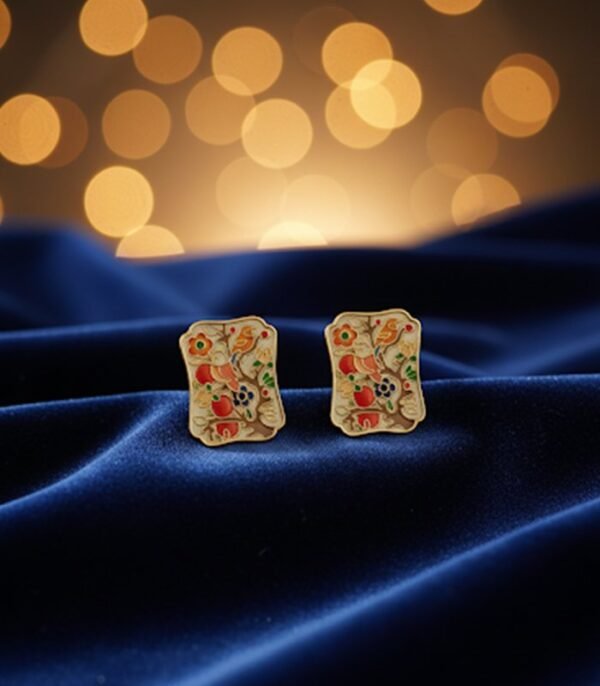 Ornate Miniature Garden Enamel Stud Earrings
