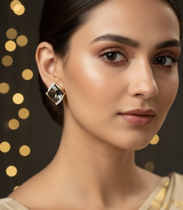 Smoky Quartz-Toned Crystal and Pave-Set Diamond-Shaped Stud Earrings