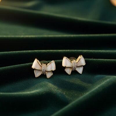 Delicate Mother-of-Pearl Ribbon Bow Stud Earrings