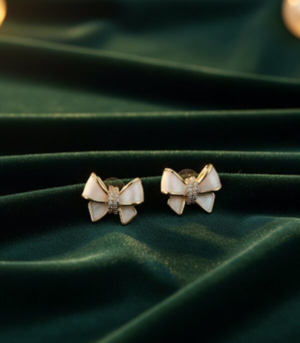 Delicate Mother-of-Pearl Ribbon Bow Stud Earrings