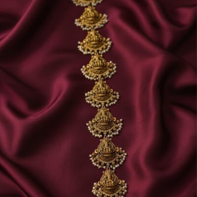 Antique Gold-Tone Lakshmi Temple Jewelry Chain with Pearls