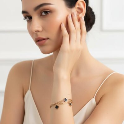 Gold Double Chain Dangle Charm Bracelet