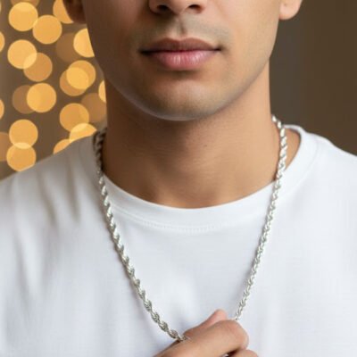 Polished Silver-Tone Classic Rope Link Chain Necklace