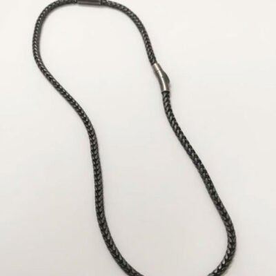 Men’s Gunmetal-Tone Oxidized Steel Wheat Link Chain Necklace