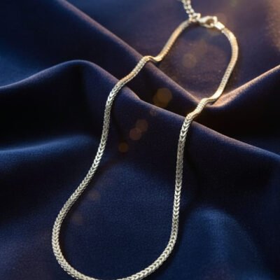 Polished Silver-Tone Flat Herringbone Snake Chain Necklace