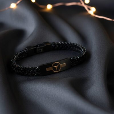 Black Weave Mercedes Star ID Bracelet