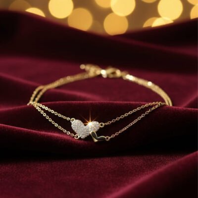 Layered Gold-Tone Pave Heart Charm Bracelet